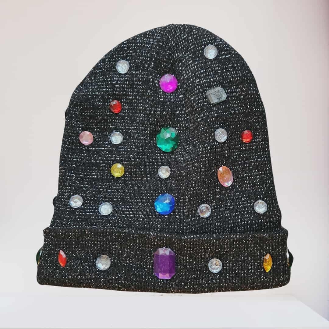 Rhinestone Gemstone Beanie Hat – Sparkle Skull Cap (Black or Red