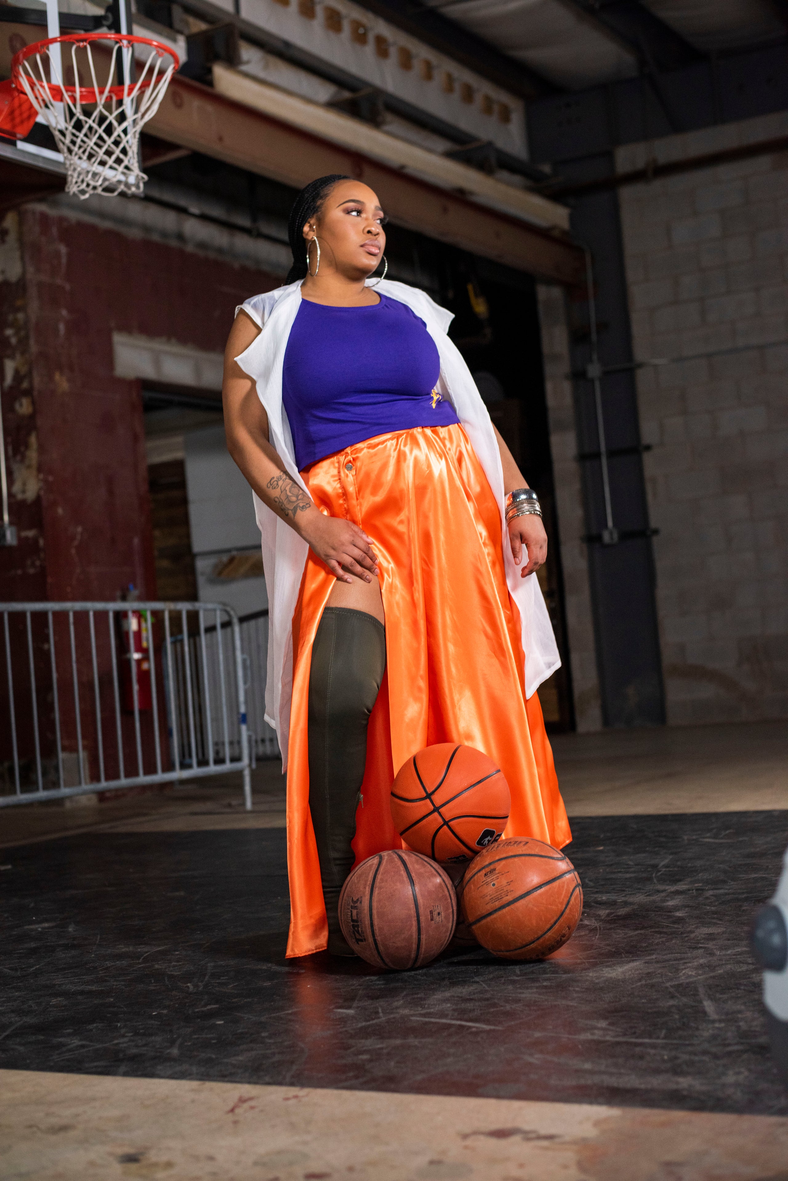 Orange Maxi skirt with pockets Dru Christine Fabrics Design