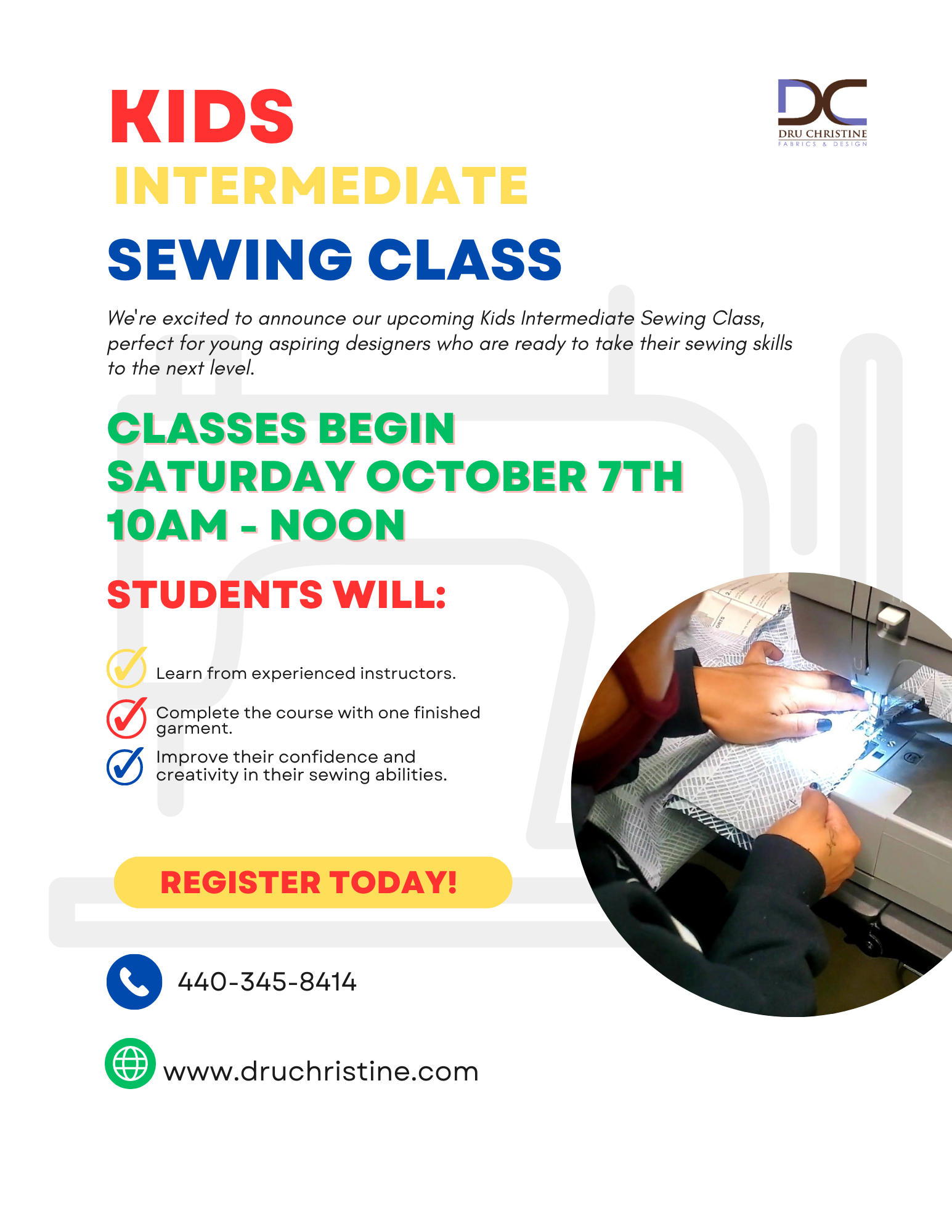Kids Beginners Sewing Classes - Fall 2023 Session